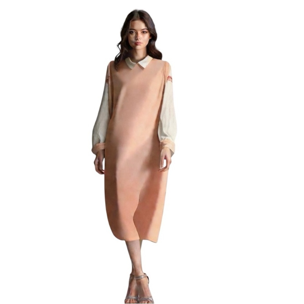 Famelin Women’s Modest Asymmetrical Tunic Long Sleeves Floral Dress Size Large - Picture 3 of 13